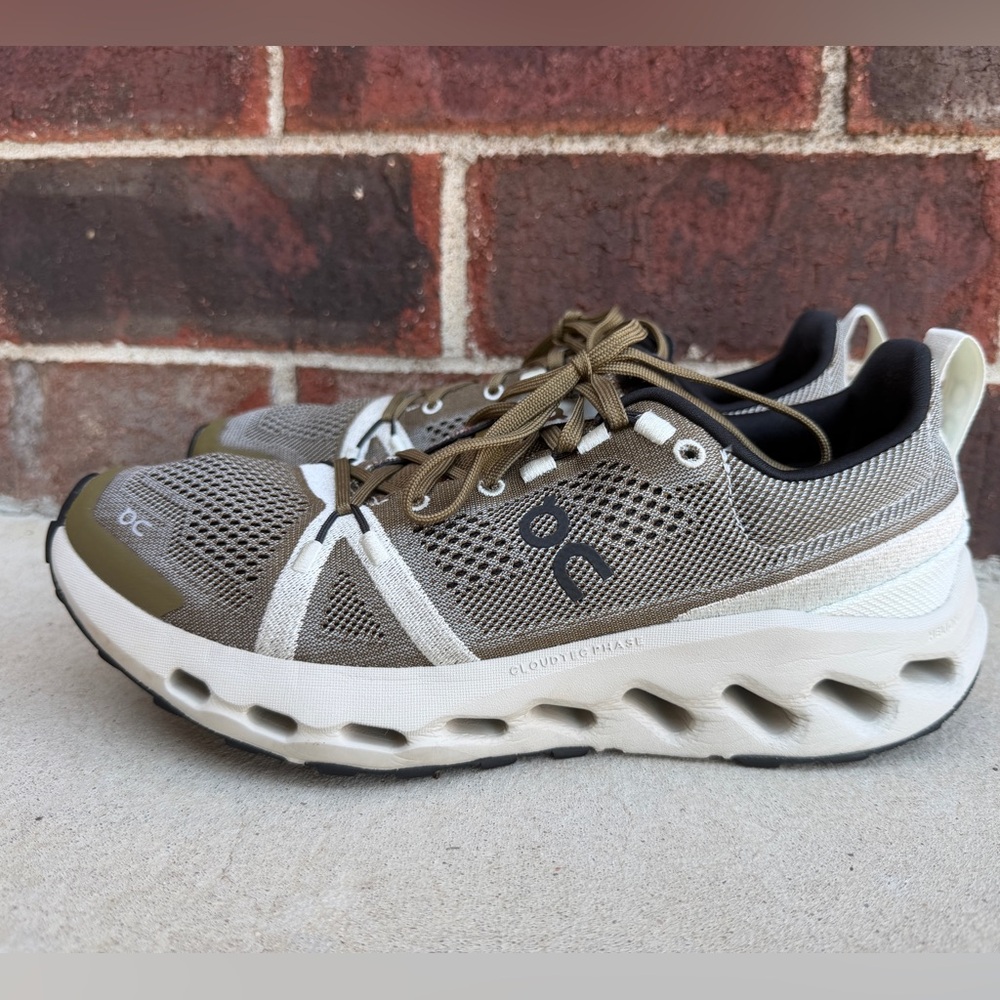 On Running Dark Green and Khaki Colored Trail CloudSurfer Sneakers